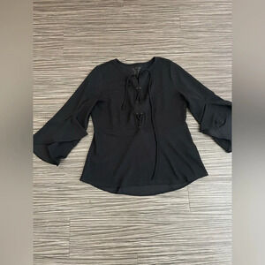 Womens By Chicoc’s Size 2 Tunic Long Ruffle Sleeve Front Lace Up Blouse
